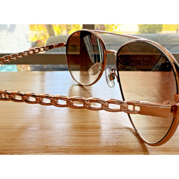 Liz Claiborne Aviator Sunglasses Rose Gold Chain Effect Summer Trendy Beach - Picture 7 of 12